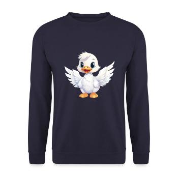 Ente Weiß Engel Flügel Süß Comic - Unisex Pullover - Navy - Vorne - Alina (178cm) & Michal (187cm)