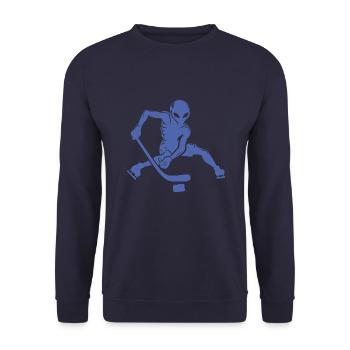 Alien Ice Hockey Player Minimalist Silhouette - Unisex Sweatshirt - navy - Front - Alina (178cm) & Michal (187cm)