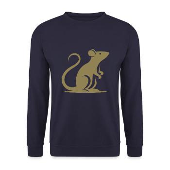 Minimalistische Ratte Maus Silhouette - Unisex Pullover - Navy - Vorne - Alina (178cm) & Michal (187cm)