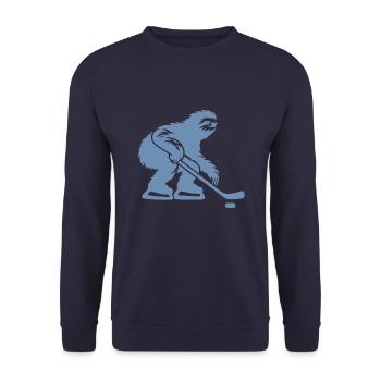Faultier Eishockeyspieler Eishockey Silhouette - Unisex Pullover - Navy - Vorne - Alina (178cm) & Michal (187cm)