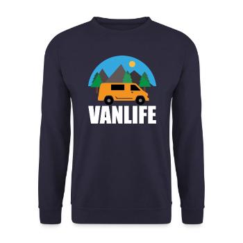 VAN LIFE - Montagne - VAN Orange - Sweat-shirt Unisexe - marine - Devant - Alina (178cm) & Michal (187cm)