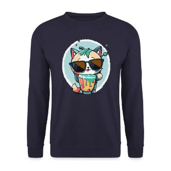 Chat cool avec des lunettes de soleil - Sweat-shirt Unisexe - marine - Devant - Alina (178cm) & Michal (187cm)