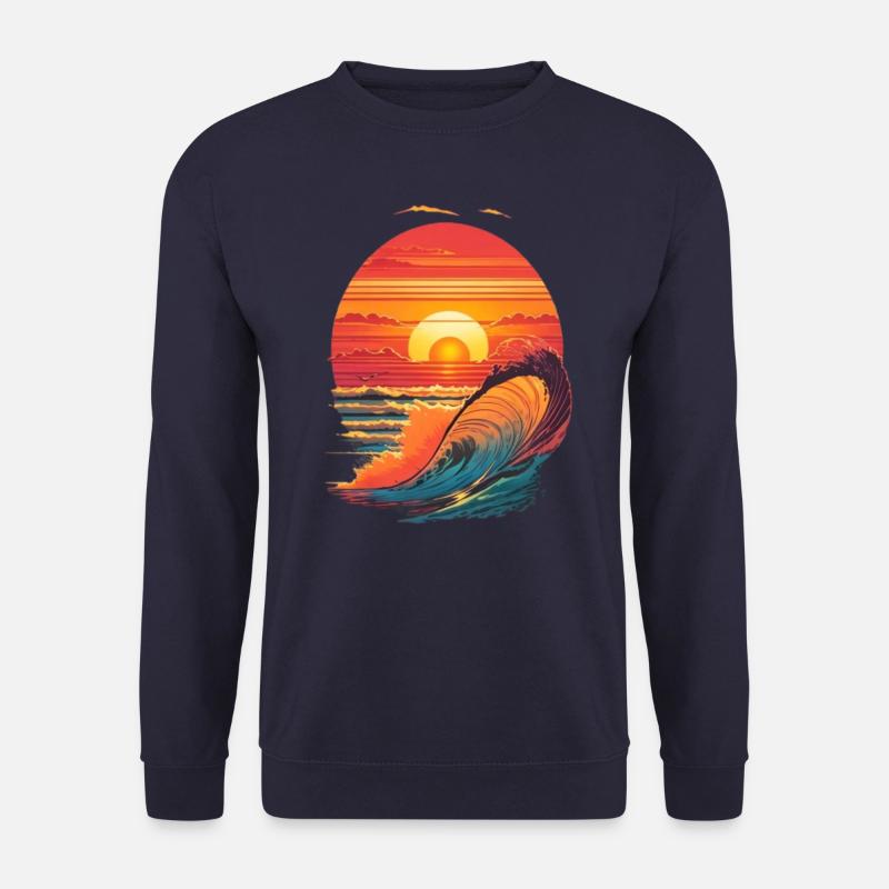 Retro-Sonnenuntergang und Wellen - Unisex Pullover - Navy