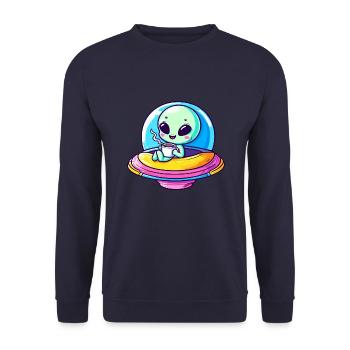 Un extraterrestre mignon comique extraterrestre dans UFO avec - Sweat-shirt Unisexe - marine - Devant - Alina (178cm) & Michal (187cm)