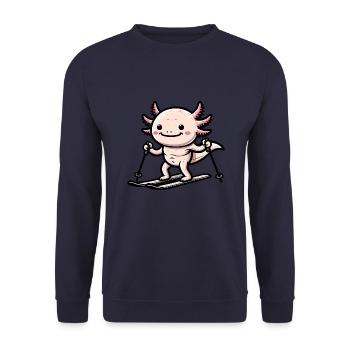 Cute axolotl skiing in winter in the - Unisex Sweatshirt - navy - Front - Alina (178cm) & Michal (187cm)