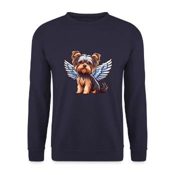 Mignon Yorkshire Terrier avec des ailes d’ange - Sweat-shirt Unisexe - marine - Devant - Alina (178cm) & Michal (187cm)