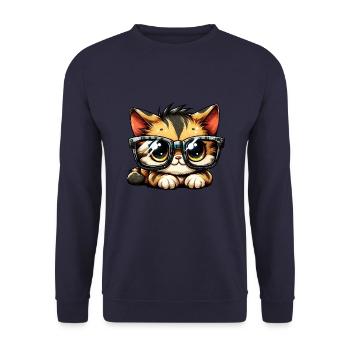 Süße Katze mit großer Nerd-Brille - Unisex Pullover - Navy - Vorne - Alina (178cm) & Michal (187cm)