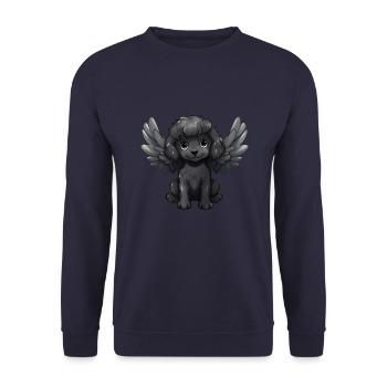 Hund Pudel schwarzes Fell Engel Flügel süß comic - Unisex Pullover - Navy - Vorne - Alina (178cm) & Michal (187cm)