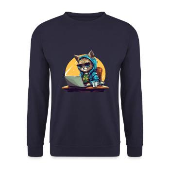Cool Cat CEO - Start-up Mood with Laptop - Unisex Sweatshirt - navy - Front - Alina (178cm) & Michal (187cm)