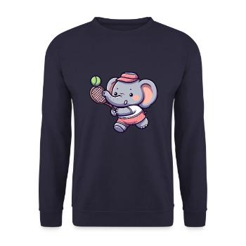 Niedlicher Elefant als Tennis-Tennisspieler - - Unisex Pullover - Navy - Vorne - Alina (178cm) & Michal (187cm)