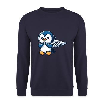 Himmlischer Pinguin Flügel - Unisex Pullover - Navy - Vorne - Alina (178cm) & Michal (187cm)