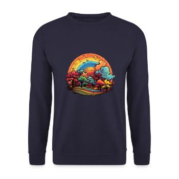 Herbstfarben-Pracht: Regenbogen aus Laub - Unisex Pullover - Navy - Vorne - Alina (178cm) & Michal (187cm)