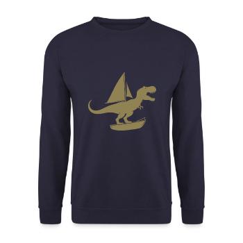 Minimalist dinghy with T-Rex summer - Unisex Sweatshirt - navy - Front - Alina (178cm) & Michal (187cm)