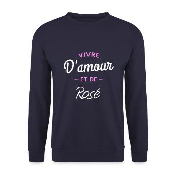 T shirt humour vivre d amour et de rosé citation - Sweat-shirt Unisexe - marine - Devant - Alina (178cm) & Michal (187cm)