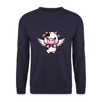 Himmlische Kuh: Ein Engel mit Flügeln - Unisex Pullover - Navy - Vorne - Alina (178cm) & Michal (187cm)