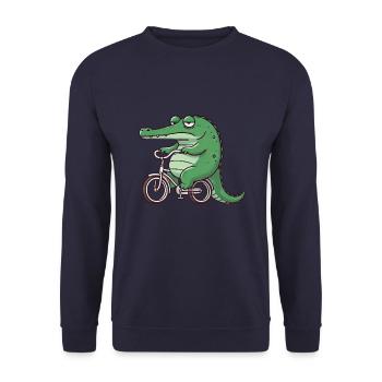 Whimsical bored crocodile cyclist lus - Unisex Sweatshirt - navy - Front - Alina (178cm) & Michal (187cm)