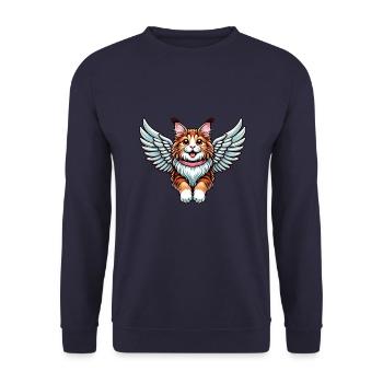 Maine Coon Katze Engel - Majestätische Katze mit - Unisex Pullover - Navy - Vorne - Alina (178cm) & Michal (187cm)