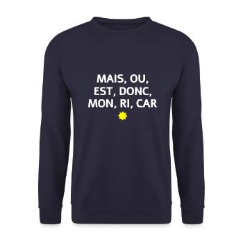 tee shirt mais ou est donc mon ri car homme pere - Sweat-shirt Unisexe - marine - Devant - Alina (178cm) & Michal (187cm)