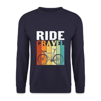 Ride Cravel Retro Sunset Riding Bicycle - Unisex Sweatshirt - navy - Front - Alina (178cm) & Michal (187cm)