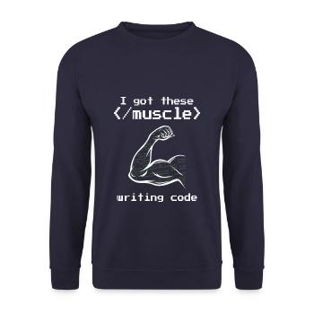 I got these muscle writing code programmer coder - Unisex Pullover - Navy - Vorne - Alina (178cm) & Michal (187cm)