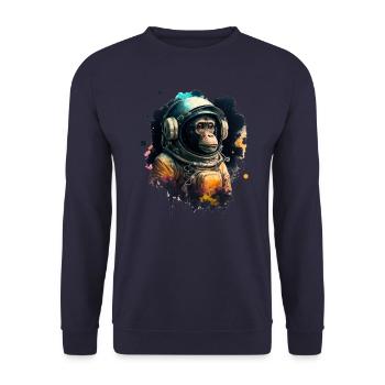 Space Ape, Abdruck eines Affen im Astronautenanzug. - Unisex Pullover - Navy - Vorne - Alina (178cm) & Michal (187cm)