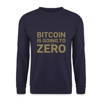 Bitcoin Sprüche Bitcoin wird noch eine Null hinzuf - Unisex Pullover - Navy - Vorne - Alina (178cm) & Michal (187cm)