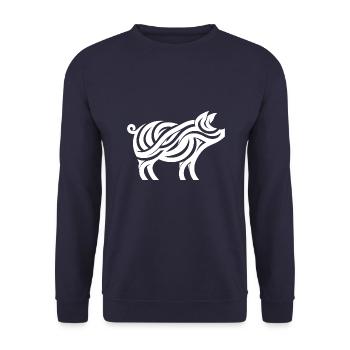 Minimalistisches Schwein Silhouette Tier Kunst - Unisex Pullover - Navy - Vorne - Alina (178cm) & Michal (187cm)