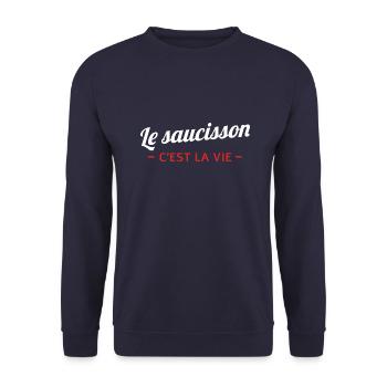 t shirt humour le saucisson c est la vie citation - Sweat-shirt Unisexe - marine - Devant - Alina (178cm) & Michal (187cm)