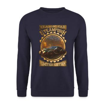 Steampunk Oldtimer Klassiker, Gothic und kraftvoll - Unisex Pullover - Navy - Vorne - Alina (178cm) & Michal (187cm)