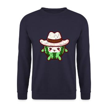 Mignon melon d’eau avec chapeau de cow-boy dans le style kawaii - Sweat-shirt Unisexe - marine - Devant - Alina (178cm) & Michal (187cm)