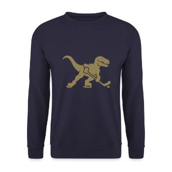 T-Rex Dino Eishockeyspieler Silhouette - Unisex Pullover - Navy - Vorne - Alina (178cm) & Michal (187cm)
