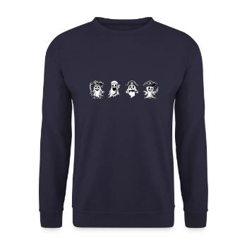 Lustig Halloween Piraten Geist T-Shirt Sweatshirt - Unisex Pullover - Navy - Vorne - Alina (178cm) & Michal (187cm)