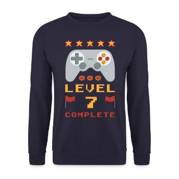 7. Geburtstag Level 7 Complete - Unisex Pullover - Navy - Vorne - Alina (178cm) & Michal (187cm)
