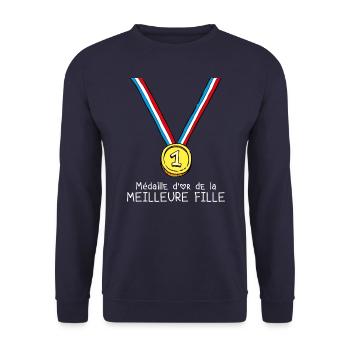 T-shirt Médaille d'or de la meilleure fille - Sweat-shirt Unisexe - marine - Devant - Alina (178cm) & Michal (187cm)