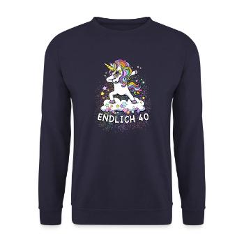 40. Geburtstag / Einhorn, endlich 40 - Unisex Pullover - Navy - Vorne - Alina (178cm) & Michal (187cm)