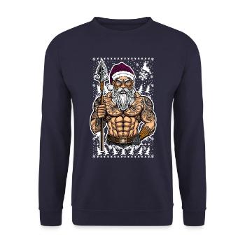 06 Böser Weihnachtsmann Mann Schneeflocken - Unisex Pullover - Navy - Vorne - Alina (178cm) & Michal (187cm)