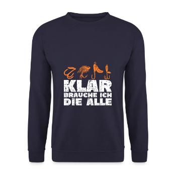 Angler Anglerin lustiger Spruch - Unisex Pullover - Navy - Vorne - Alina (178cm) & Michal (187cm)
