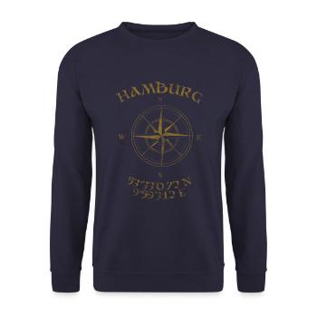Compass GPS coordinates Hamburg - Unisex Sweatshirt - navy - Front - Alina (178cm) & Michal (187cm)