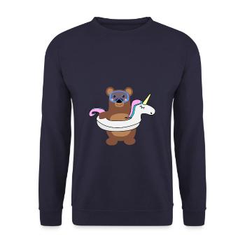 Einhorn Bär Schwimmen - Unisex Pullover - Navy - Vorne - Alina (178cm) & Michal (187cm)