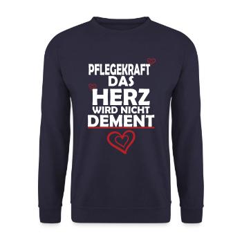 Pflegekraft Das Herz wird nicht Dement! - Unisex Pullover - Navy - Vorne - Alina (178cm) & Michal (187cm)