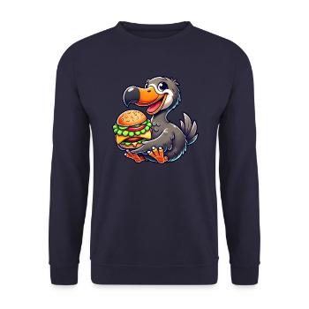 Whimsical Dodo Burger Fast Food Cheeseburger - Unisex Sweatshirt - navy - Front - Alina (178cm) & Michal (187cm)