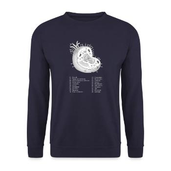 Detaillierte Struktur einer menschlichen, tierischen Zelle - Unisex Pullover - Navy - Vorne - Alina (178cm) & Michal (187cm)