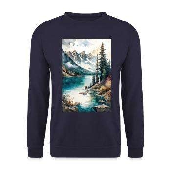 Berge See Wald Bäume Banff Kanada - Unisex Pullover - Navy - Vorne - Alina (178cm) & Michal (187cm)