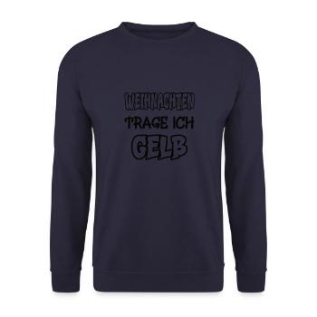 Weihnachten trage ich gelb Spruch Farbe gelb - Unisex Pullover - Navy - Vorne - Alina (178cm) & Michal (187cm)