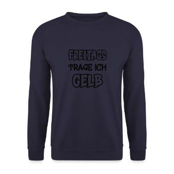 Freitags trage ich gelb Spruch Farbe gelb - Unisex Pullover - Navy - Vorne - Alina (178cm) & Michal (187cm)