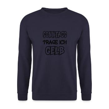 Sonntags trage ich gelb Spruch Farbe gelb - Unisex Pullover - Navy - Vorne - Alina (178cm) & Michal (187cm)