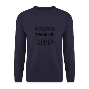 Zwischendurch trage ich gelb Spruch Farbe gelb - Unisex Pullover - Navy - Vorne - Alina (178cm) & Michal (187cm)
