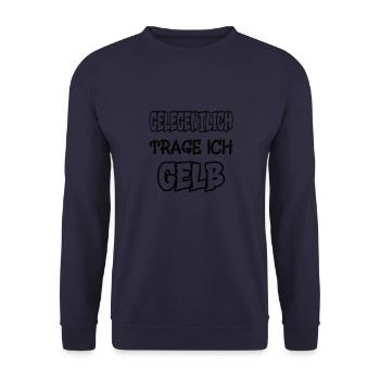 Gelegentlich trage ich gelb Spruch Farbe gelb - Unisex Pullover - Navy - Vorne - Alina (178cm) & Michal (187cm)