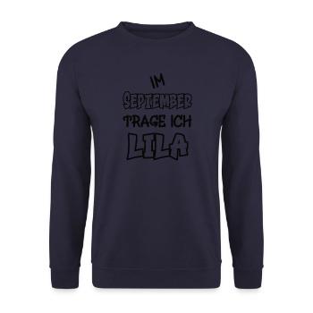 In September I'm wearing purple saying color purple - Unisex Sweatshirt - navy - Front - Alina (178cm) & Michal (187cm)