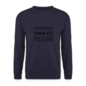 In between I wear orange saying color orange - Unisex Sweatshirt - navy - Front - Alina (178cm) & Michal (187cm)